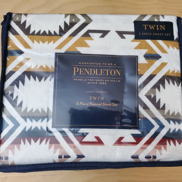 Pendleton White Sand Multicolor Flannel Sheet Set 100% Cotton TWIN 3 Piece - Picture 1 of 6